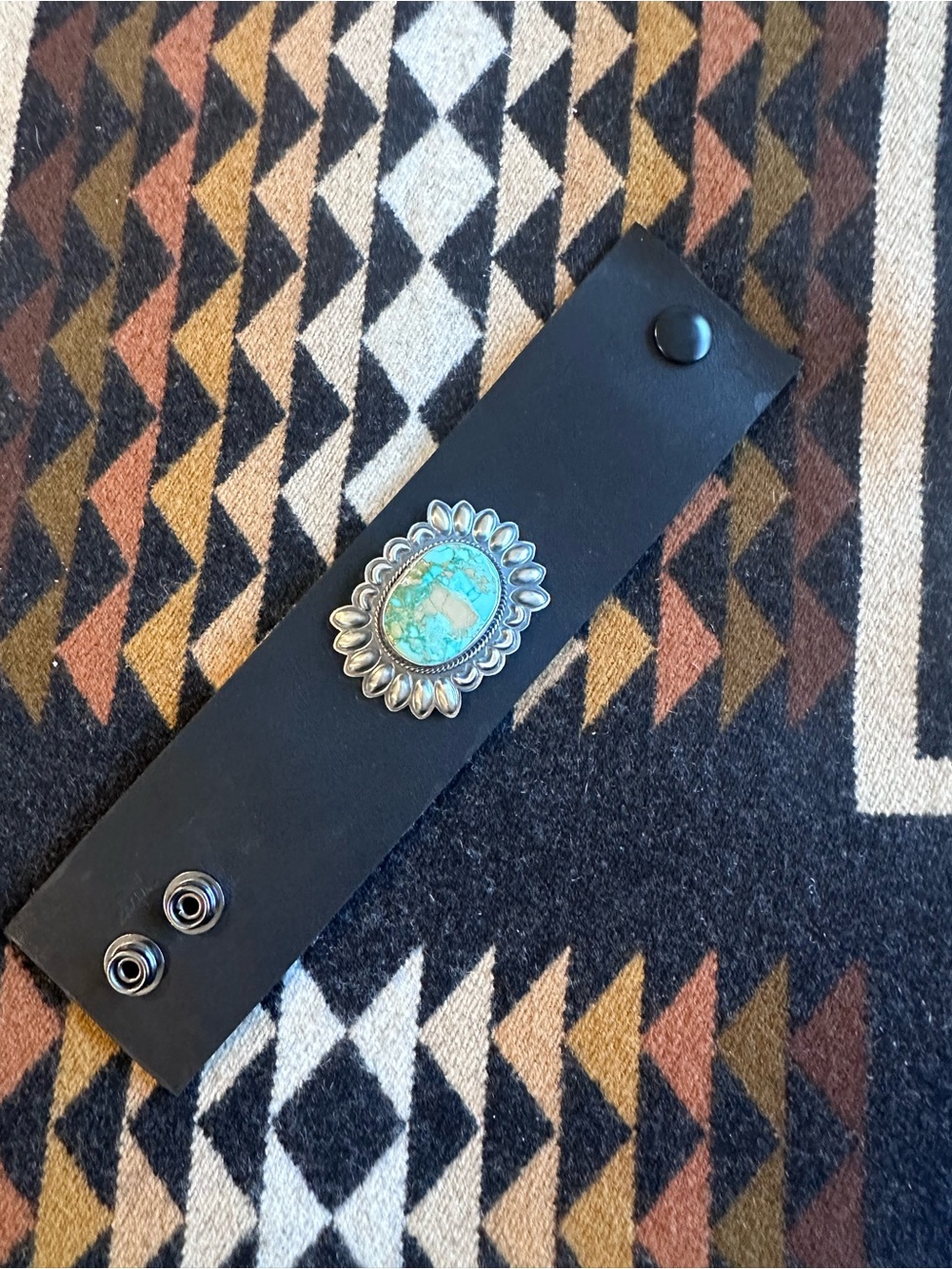 Royston Turquoise Black Leather Concho Cuff Bracelet